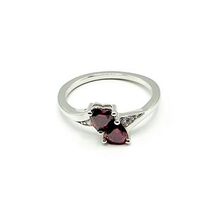 Double Heart Garnet CZ Ring